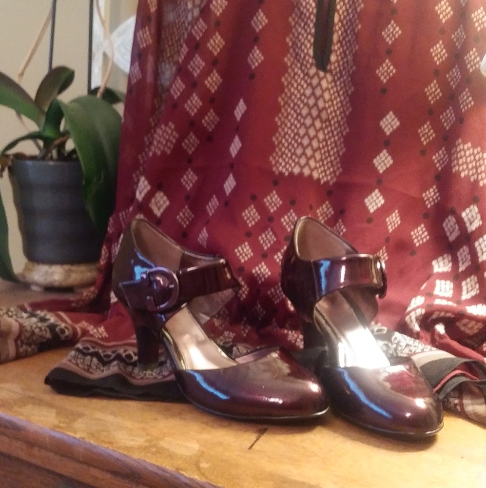 Sofft red patent leather Mary Jane heels